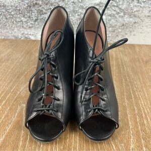 547 Kate Spade Inella Black Leather Lace-Up Peep-Toe Block Heel Shoe 6.5